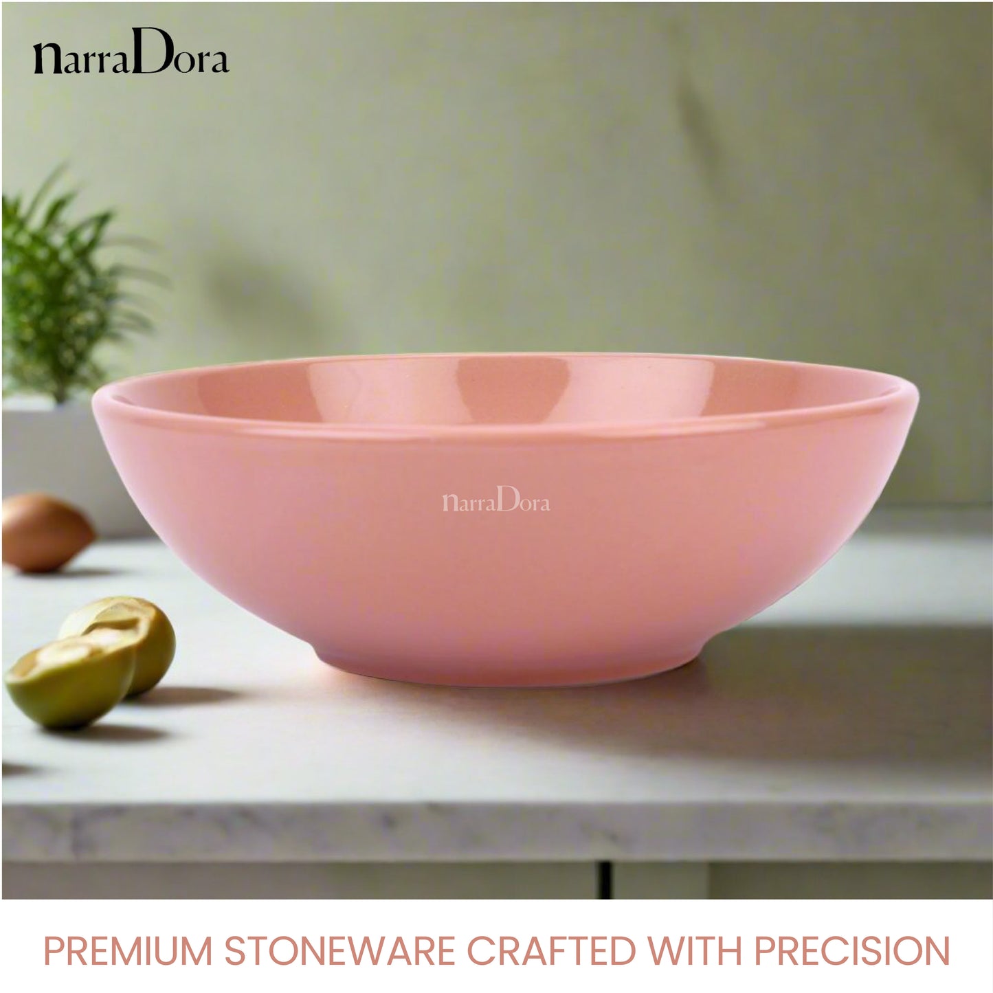 Narradora Sango Coupe Stoneware Set | 1 Pc Serving Bowl | | Premium Crockery Perfect for Gifiting | Lead & Cadmium Free, Mircowave & Dishwasher Safe | Stoneware | Matt Finish | Pink