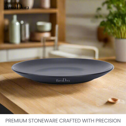 Narradora Sango Coupe Shape Dinner Plate | Premium Crockery Perfect for Gifiting | Lead & Cadmium Free, Mircowave & Dishwasher Safe | Stoneware | Matt Finish | Black