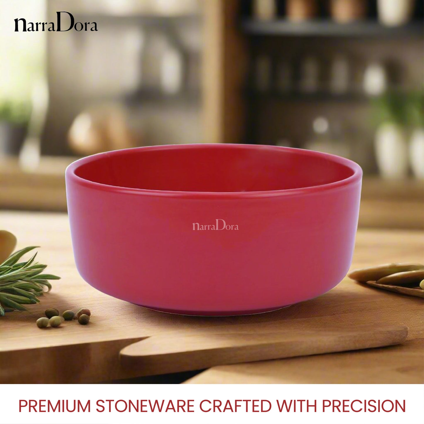 Narradora Zoro Stoneware Set | 1 Pc Serving Bowl | | Premium Crockery Perfect for Gifiting | Lead & Cadmium Free, Mircowave & Dishwasher Safe | Stoneware | Matt Finish | Red