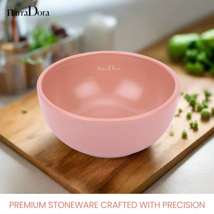 Narradora Sango Coupe Stoneware Set | 1 Pc Veg Bowl | | Premium Crockery Perfect for Gifiting | Lead & Cadmium Free, Mircowave & Dishwasher Safe | Stoneware | Matt Finish | Pink