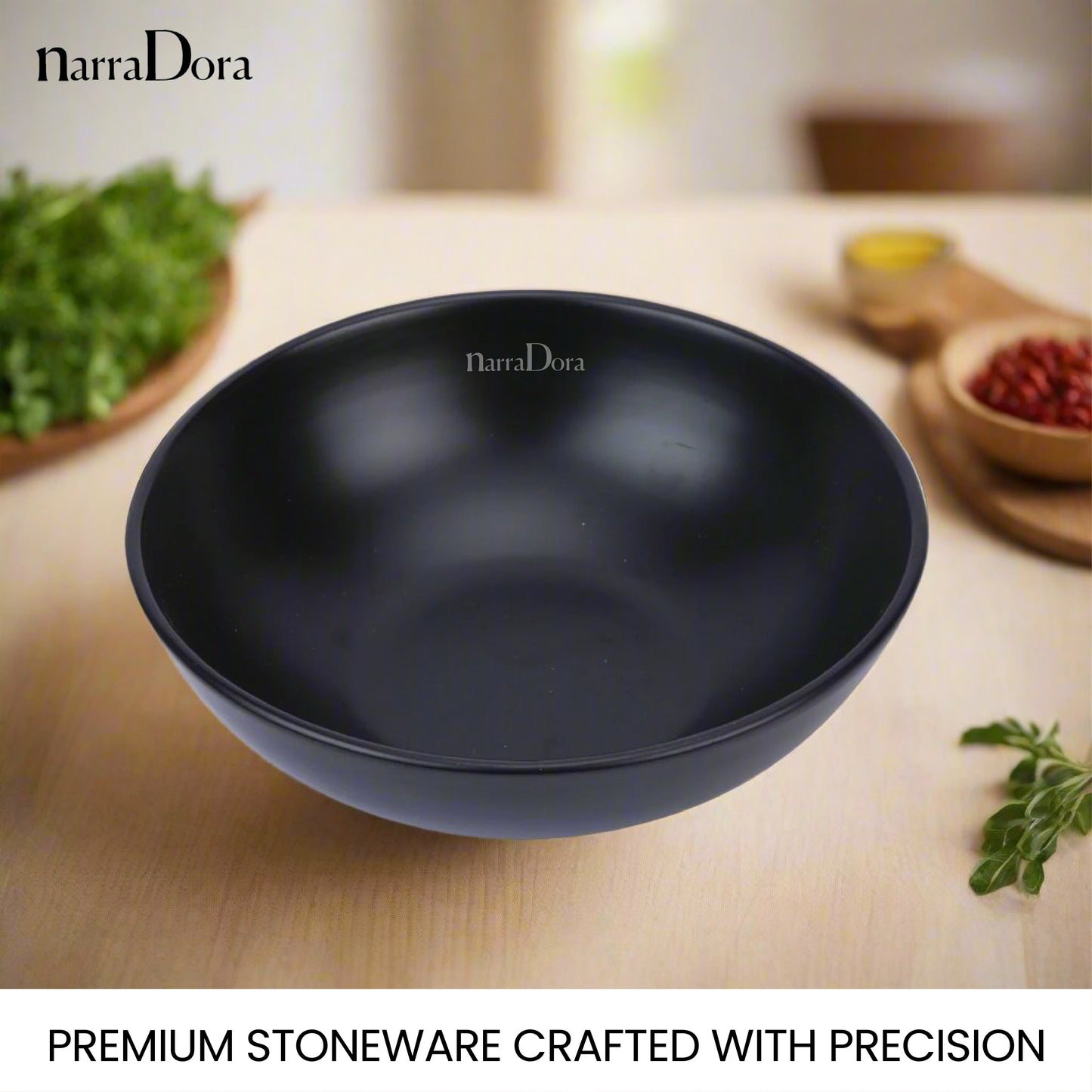 Narradora Sango Coupe Stoneware Set | 1 Pc Serving Bowl | | Premium Crockery Perfect for Gifiting | Lead & Cadmium Free, Mircowave & Dishwasher Safe | Stoneware | Matt Finish | Black