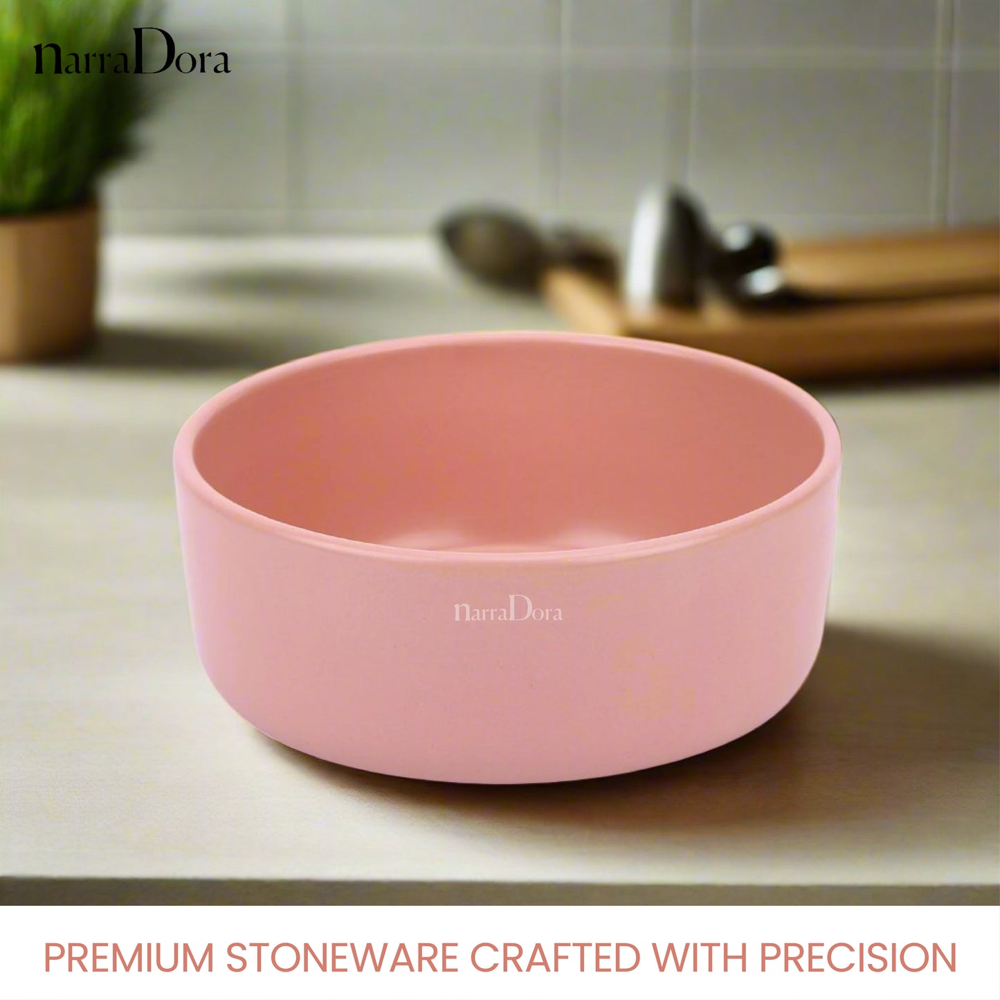 Narradora Zoro Stoneware Set | 1 Pc Serving Bowl | | Premium Crockery Perfect for Gifiting | Lead & Cadmium Free, Mircowave & Dishwasher Safe | Stoneware | Matt Finish | Pink