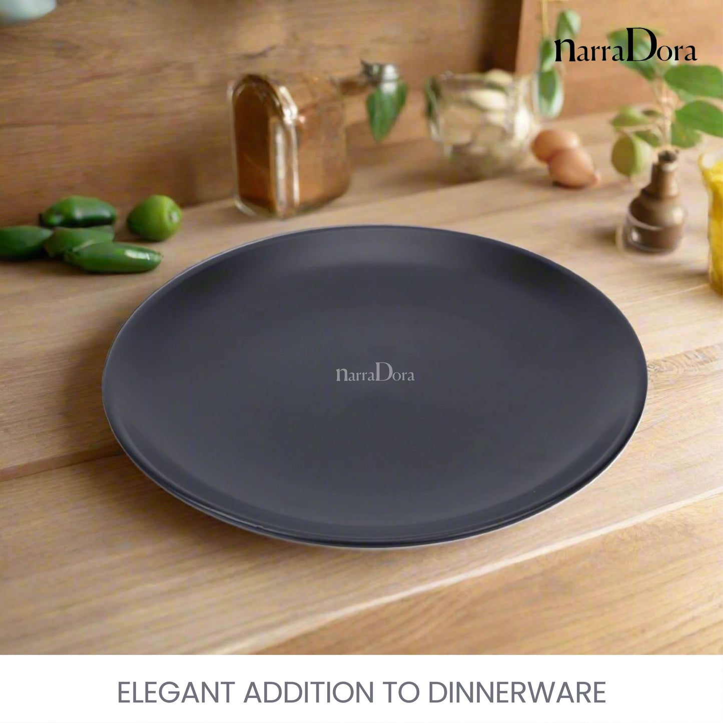 Narradora Sango Coupe Shape Dinner Plate | Premium Crockery Perfect for Gifiting | Lead & Cadmium Free, Mircowave & Dishwasher Safe | Stoneware | Matt Finish | Black