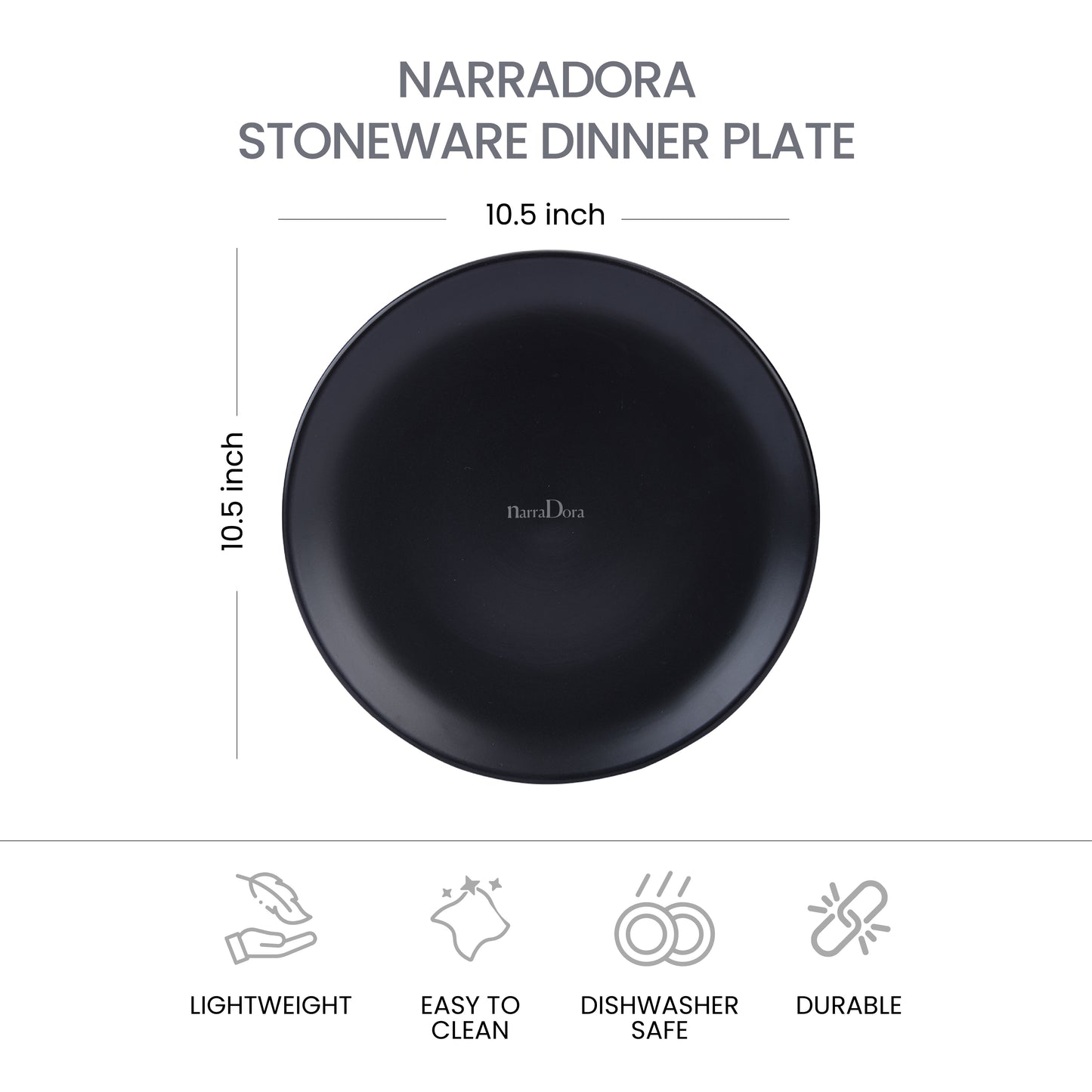 Narradora Sango Coupe Shape Dinner Plate | Premium Crockery Perfect for Gifiting | Lead & Cadmium Free, Mircowave & Dishwasher Safe | Stoneware | Matt Finish | Black