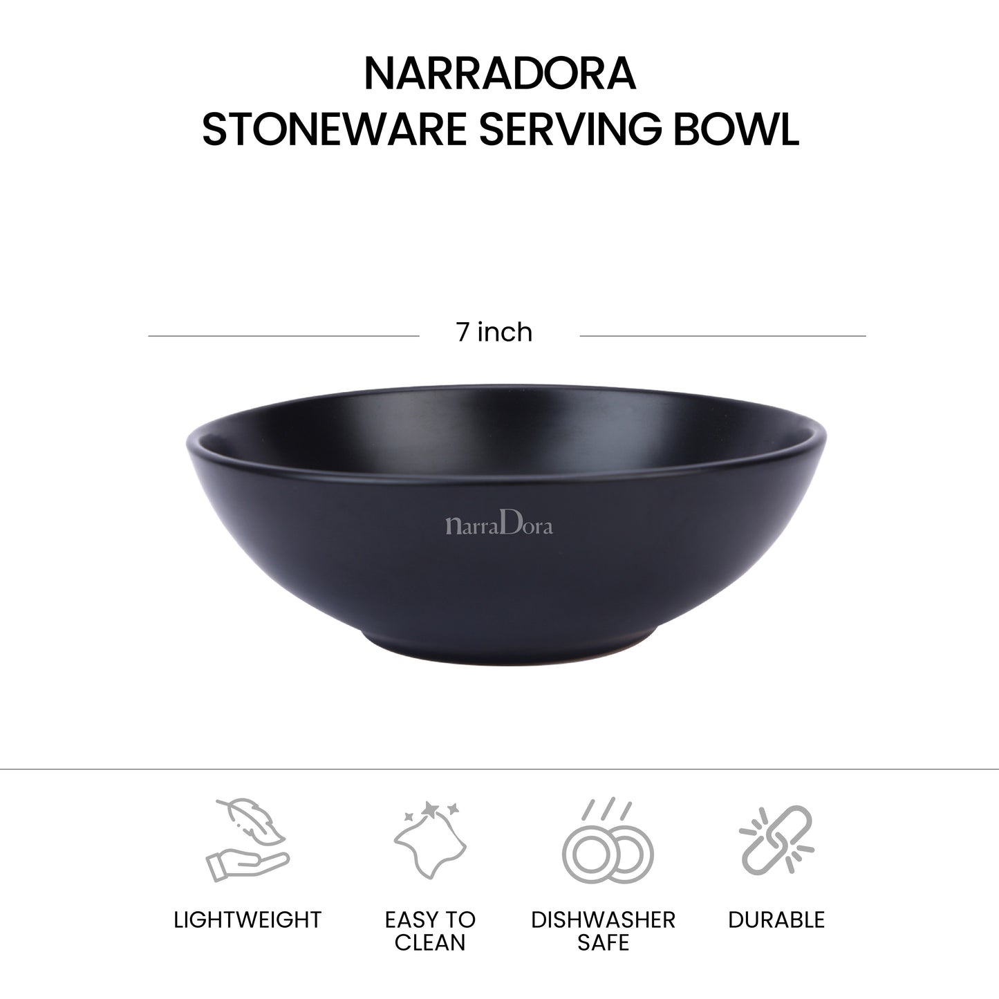 Narradora Sango Coupe Stoneware Set | 1 Pc Serving Bowl | | Premium Crockery Perfect for Gifiting | Lead & Cadmium Free, Mircowave & Dishwasher Safe | Stoneware | Matt Finish | Black