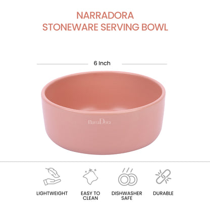 Narradora Zoro Stoneware Set | 1 Pc Serving Bowl | | Premium Crockery Perfect for Gifiting | Lead & Cadmium Free, Mircowave & Dishwasher Safe | Stoneware | Matt Finish | Pink