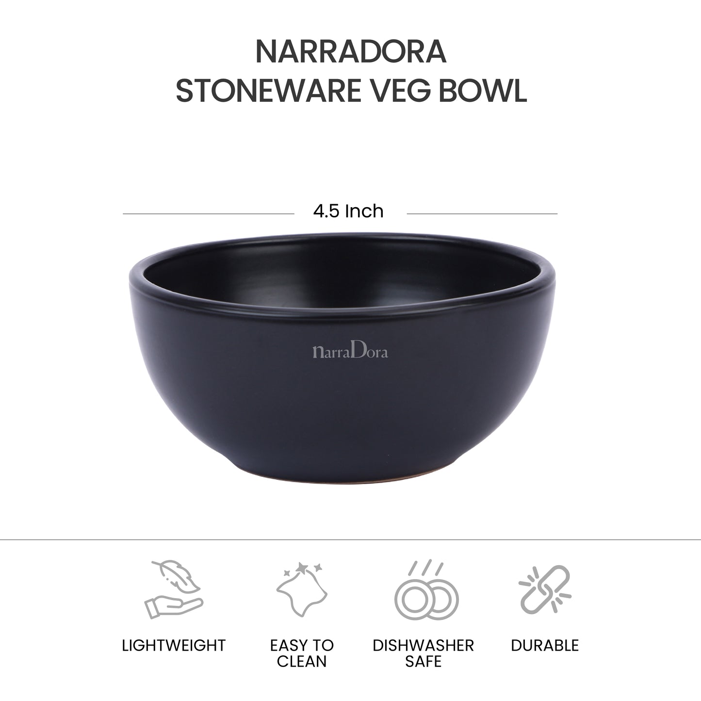 Narradora Sango Coupe Stoneware Set | 1 Pc Veg Bowl | | Premium Crockery Perfect for Gifiting | Lead & Cadmium Free, Mircowave & Dishwasher Safe | Stoneware | Matt Finish | Black