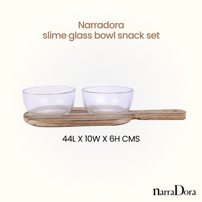 Narradora Slime Glass Bowl Snack Set 300ML Set of 2PCS with Wooden Tray | Perfect for Gifting