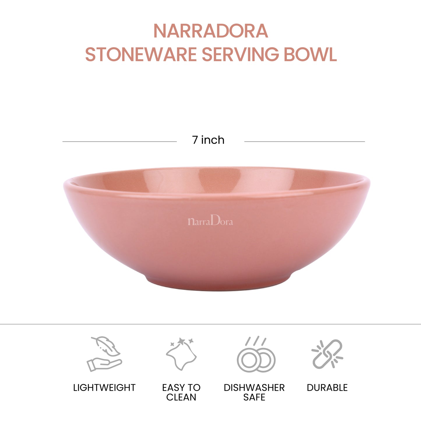 Narradora Sango Coupe Stoneware Set | 1 Pc Serving Bowl | | Premium Crockery Perfect for Gifiting | Lead & Cadmium Free, Mircowave & Dishwasher Safe | Stoneware | Matt Finish | Pink