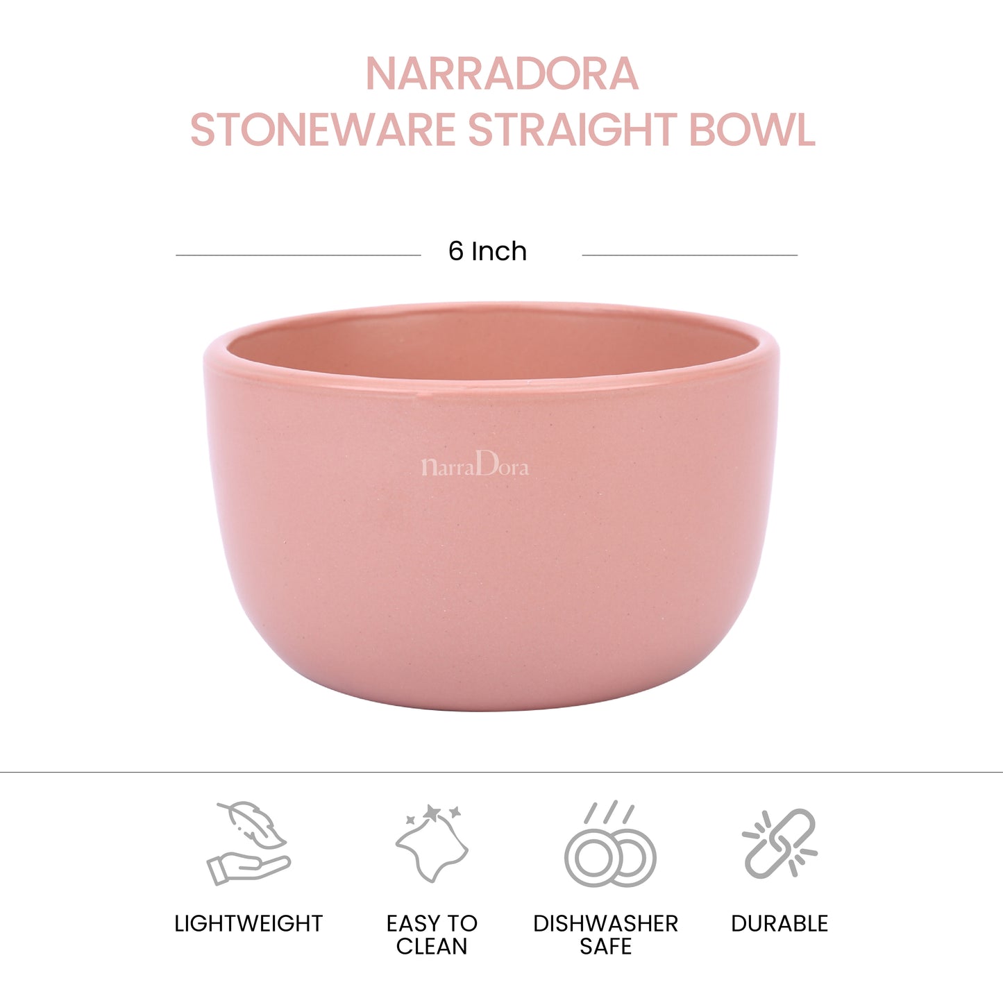 Narradora Zoro Stoneware Set | 1 Pc Straight Bowl | | Premium Crockery Perfect for Gifiting | Lead & Cadmium Free, Mircowave & Dishwasher Safe | Stoneware | Matt Finish | Pink