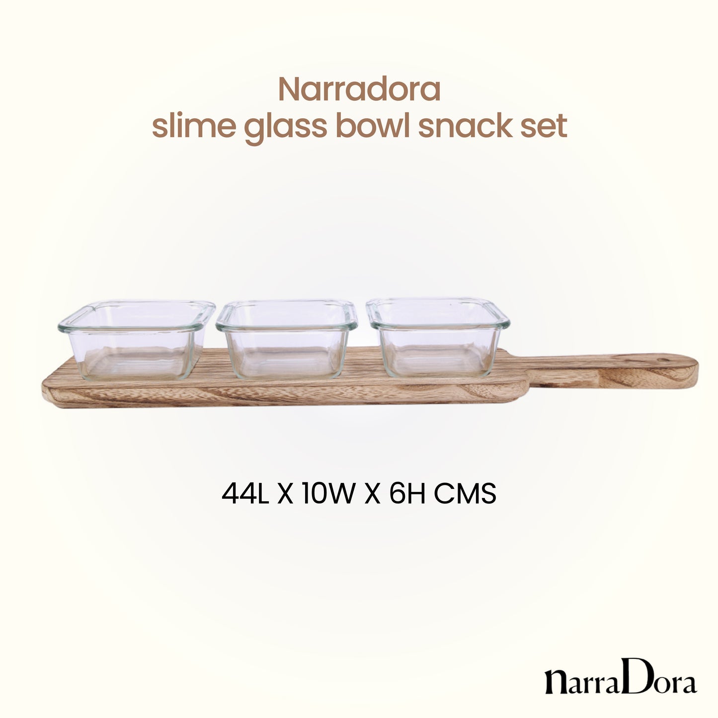 Narradora Slime Glass Bowl Snack Set 300ML Set of 2PCS with Wooden Tray | Perfect for Gifting