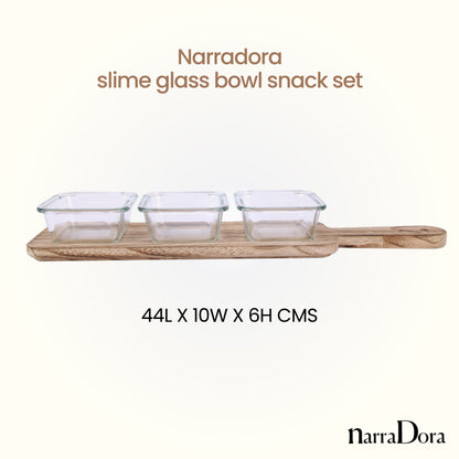 Narradora Slime Glass Bowl Snack Set 300ML Set of 2PCS with Wooden Tray | Perfect for Gifting