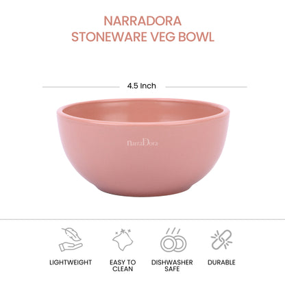 Narradora Sango Coupe Stoneware Set | 1 Pc Veg Bowl | | Premium Crockery Perfect for Gifiting | Lead & Cadmium Free, Mircowave & Dishwasher Safe | Stoneware | Matt Finish | Pink