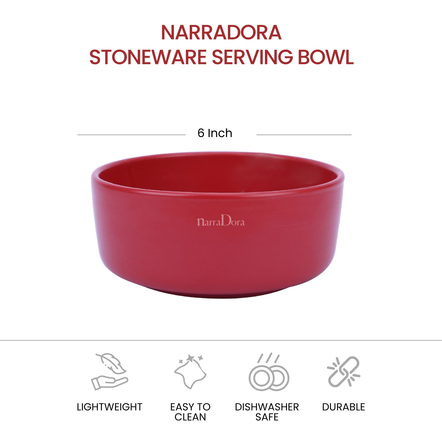 Narradora Zoro Stoneware Set | 1 Pc Serving Bowl | | Premium Crockery Perfect for Gifiting | Lead & Cadmium Free, Mircowave & Dishwasher Safe | Stoneware | Matt Finish | Red