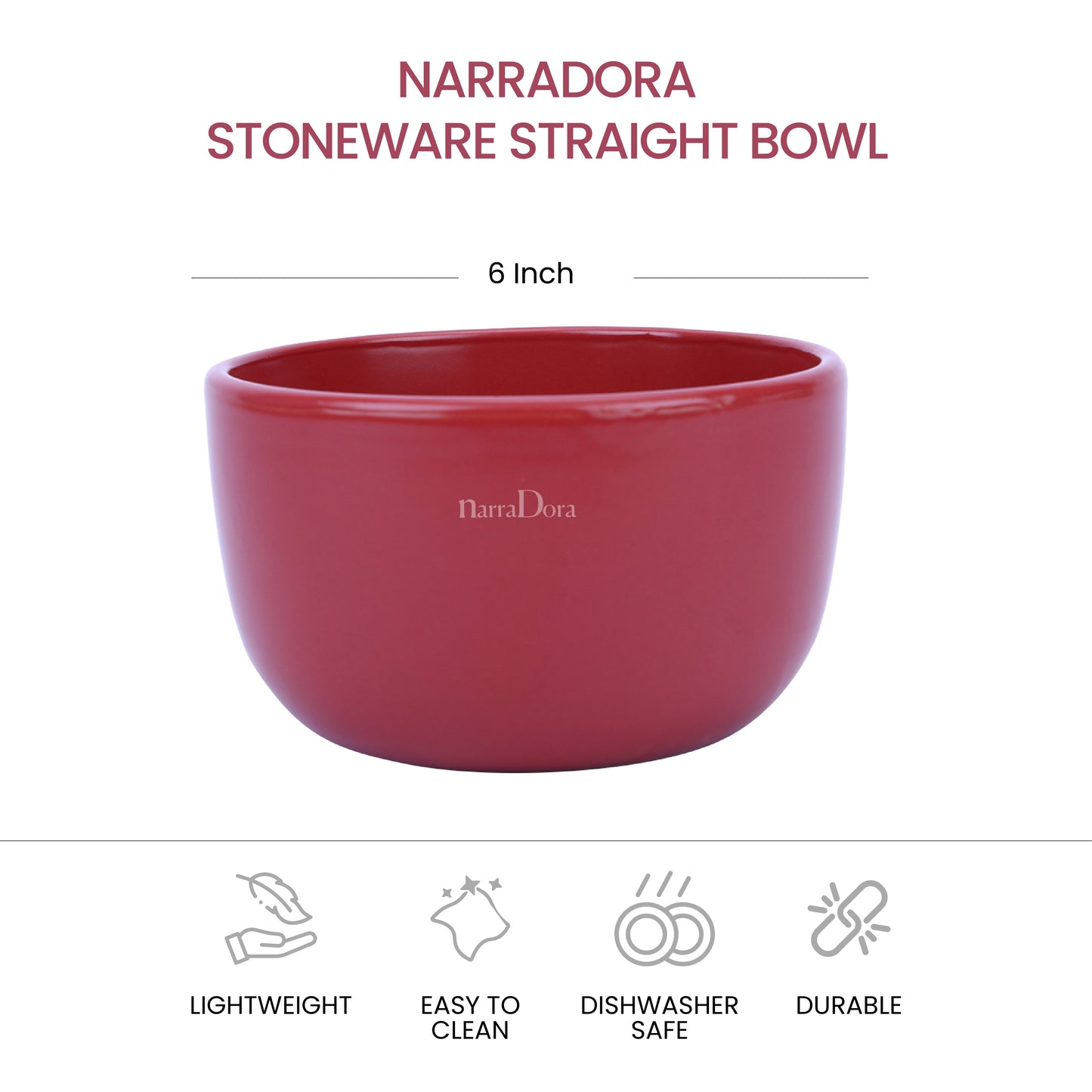 Narradora Zoro Stoneware Set | 1 Pc Straight Bowl | | Premium Crockery Perfect for Gifiting | Lead & Cadmium Free, Mircowave & Dishwasher Safe | Stoneware | Matt Finish | Red