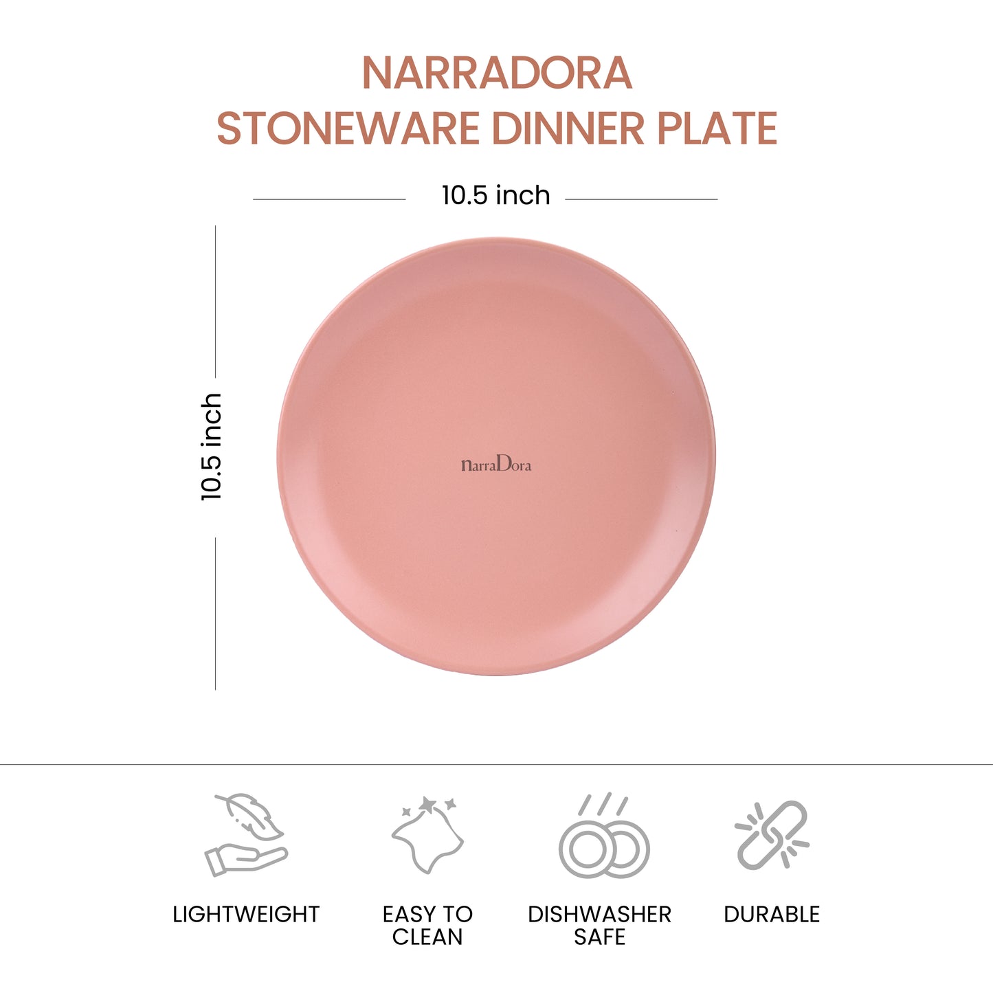 Narradora Sango Coupe Shape Dinner Plate | Premium Crockery Perfect for Gifiting | Lead & Cadmium Free, Mircowave & Dishwasher Safe | Stoneware | Matt Finish | Pink