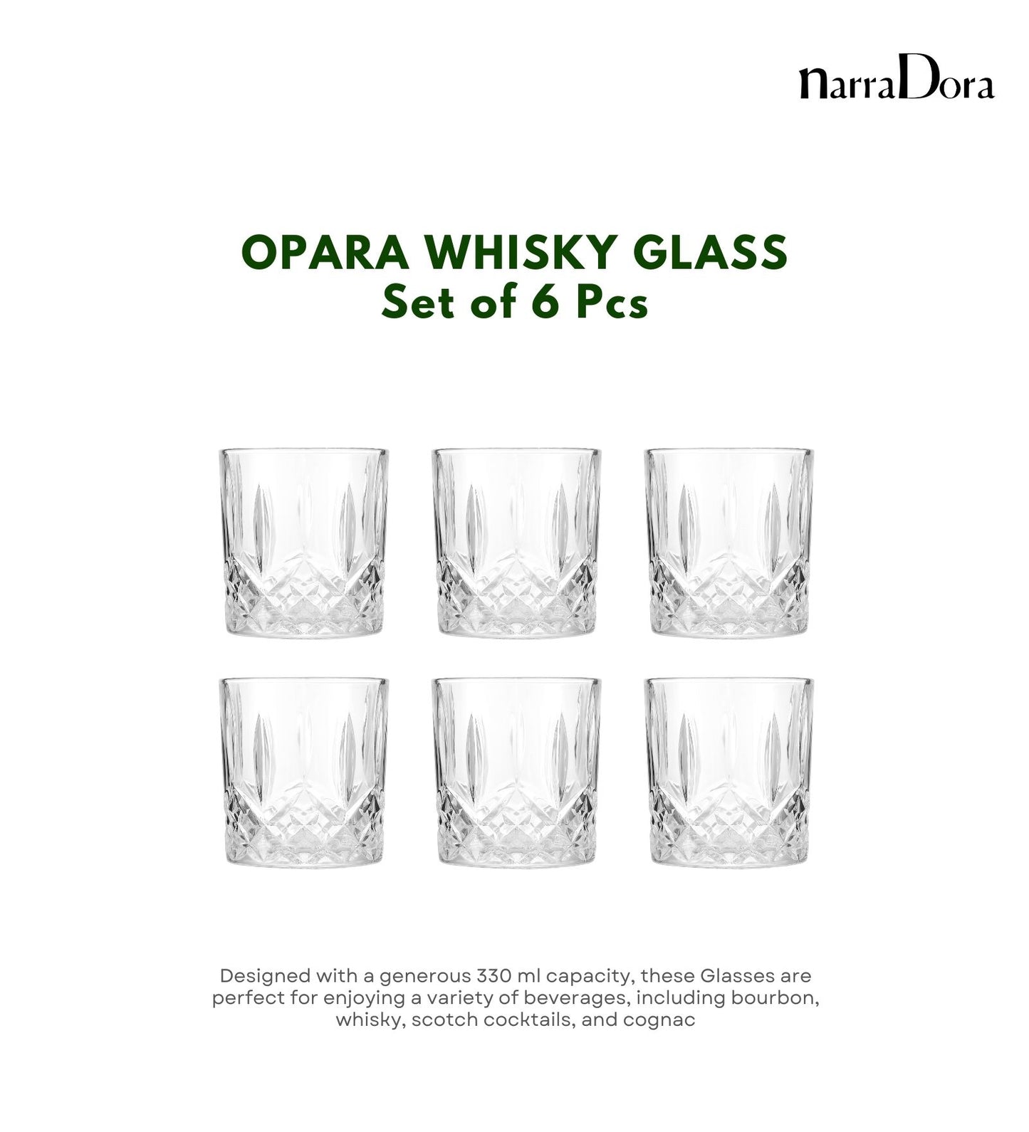 Narradora Whiskey Glass 330 ML - SET  OF 6 PCS