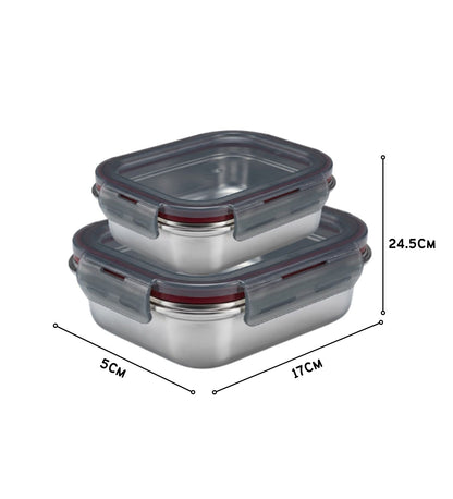 Narradora Fridge to Oven Microwave Stainless Steel Reusable Food Storage Containers 400 ML + 650 ML (Set of 2)