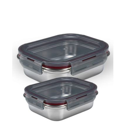 Narradora Fridge to Oven Microwave Stainless Steel Reusable Food Storage Containers 1300 ML + 550 ML (Set of 2)