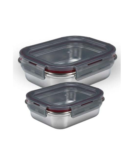 Narradora Fridge to Oven Microwave Stainless Steel Reusable Food Storage Containers 1300 ML + 550 ML (Set of 2)