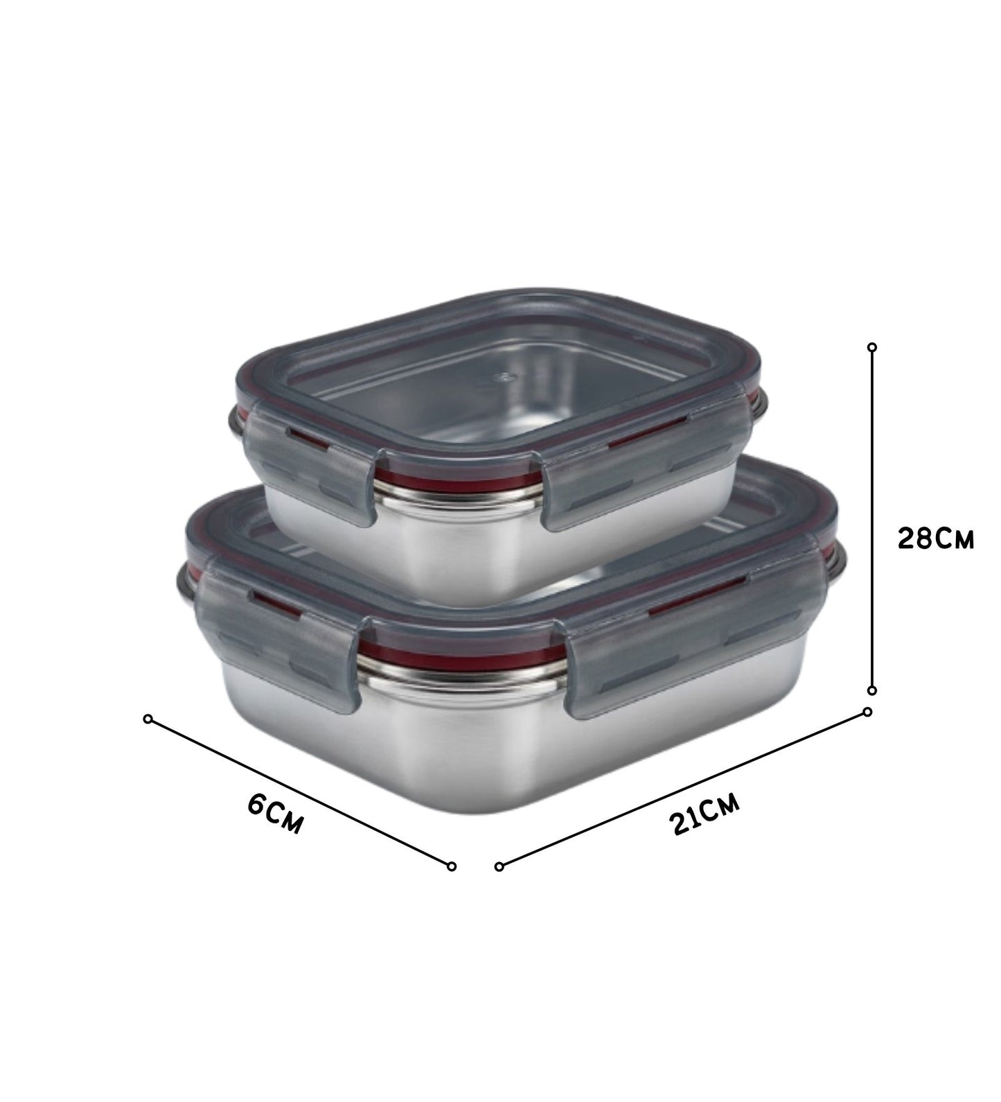 Narradora Fridge to Oven Microwave Stainless Steel Reusable Food Storage Containers 1300 ML + 550 ML (Set of 2)
