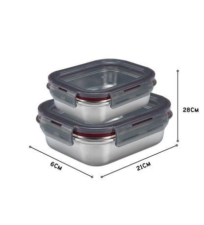 Narradora Fridge to Oven Microwave Stainless Steel Reusable Food Storage Containers 1300 ML + 550 ML (Set of 2)