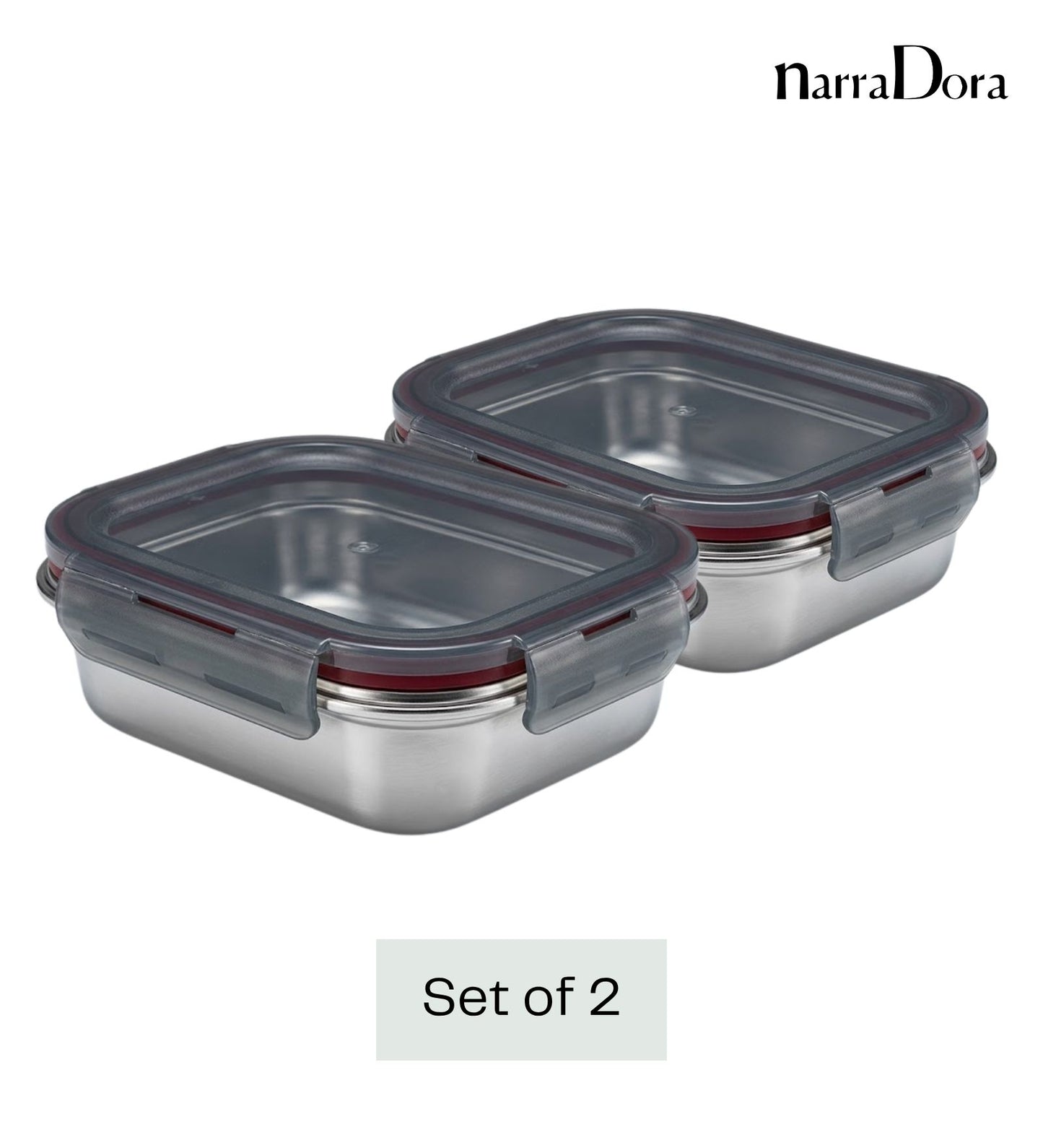 Narradora Fridge to Oven Microwave Stainless Steel Reusable Food Storage Containers 550 ML - Pack of 2
