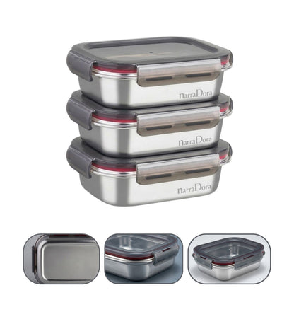 Narradora Fridge to Oven Microwave Stainless Steel Reusable Food Storage Containers 550 ML - Pack of 2