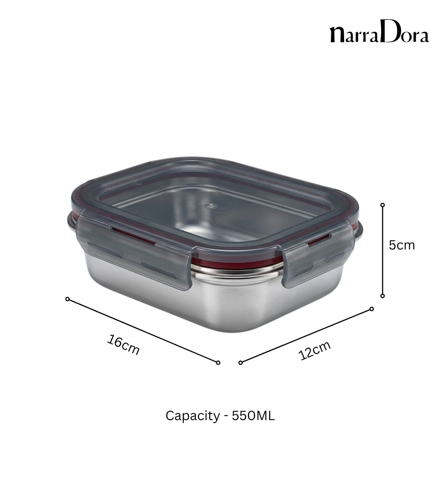 Narradora Fridge to Oven Microwave Stainless Steel Reusable Food Storage Containers 550 ML