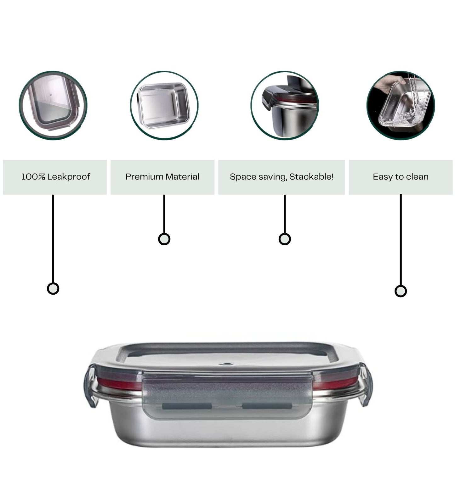 Narradora Fridge to Oven Microwave Stainless Steel Reusable Food Storage Containers 550 ML