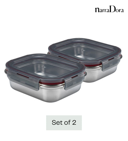 Narradora Fridge to Oven Microwave Stainless Steel Reusable Food Storage Containers 650 ML - Pack of 2