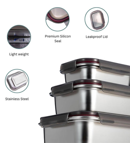 Narradora Fridge to Oven Microwave Stainless Steel Reusable Food Storage Containers 1500 ML