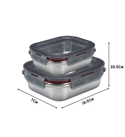 Narradora Fridge to Oven Microwave Stainless Steel Reusable Food Storage Containers 450ml + 1500 ML (Set of 2)