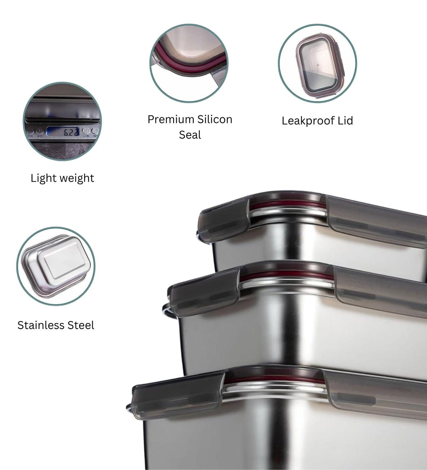 Narradora Fridge to Oven Microwave Stainless Steel Reusable Food Storage Containers 450ml + 1500 ML (Set of 2)