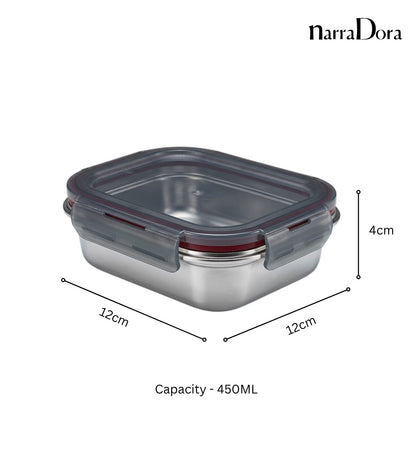 Narradora Fridge to Oven Microwave Stainless Steel Reusable Food Storage Containers 450 ML - Pack of 2