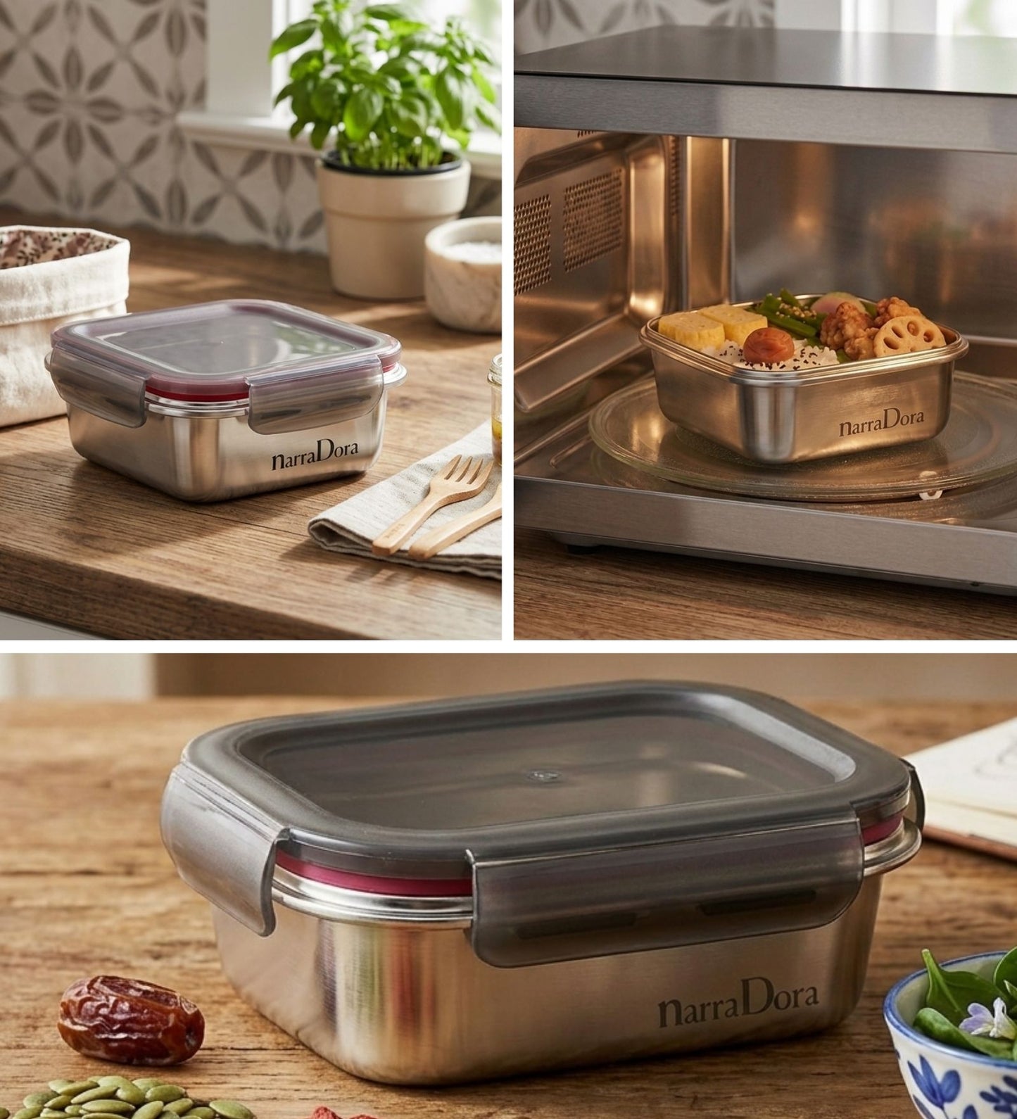 Narradora Fridge to Oven Microwave Stainless Steel Reusable Food Storage Containers 450 ML