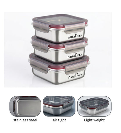 Narradora Fridge to Oven Microwave Stainless Steel Reusable Food Storage Containers 450 ML