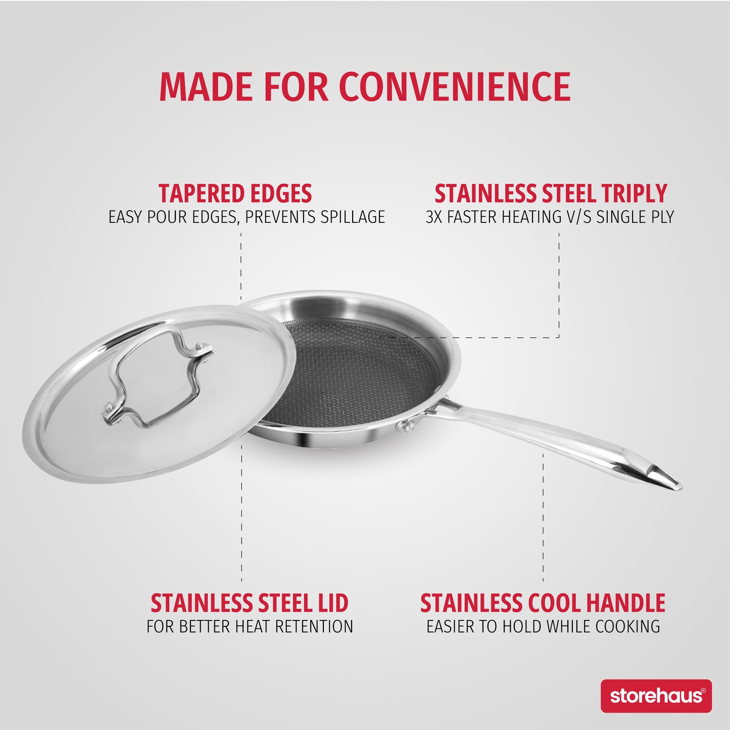 Storehaus Triply Stainless Steel Non Stick Frying Pan with Lid - 20 cm