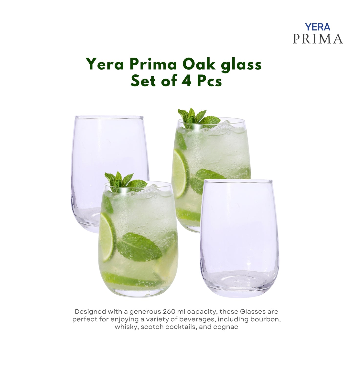 Yera Prima Aqua Water Juice Cocktail Glasses 260 Ml