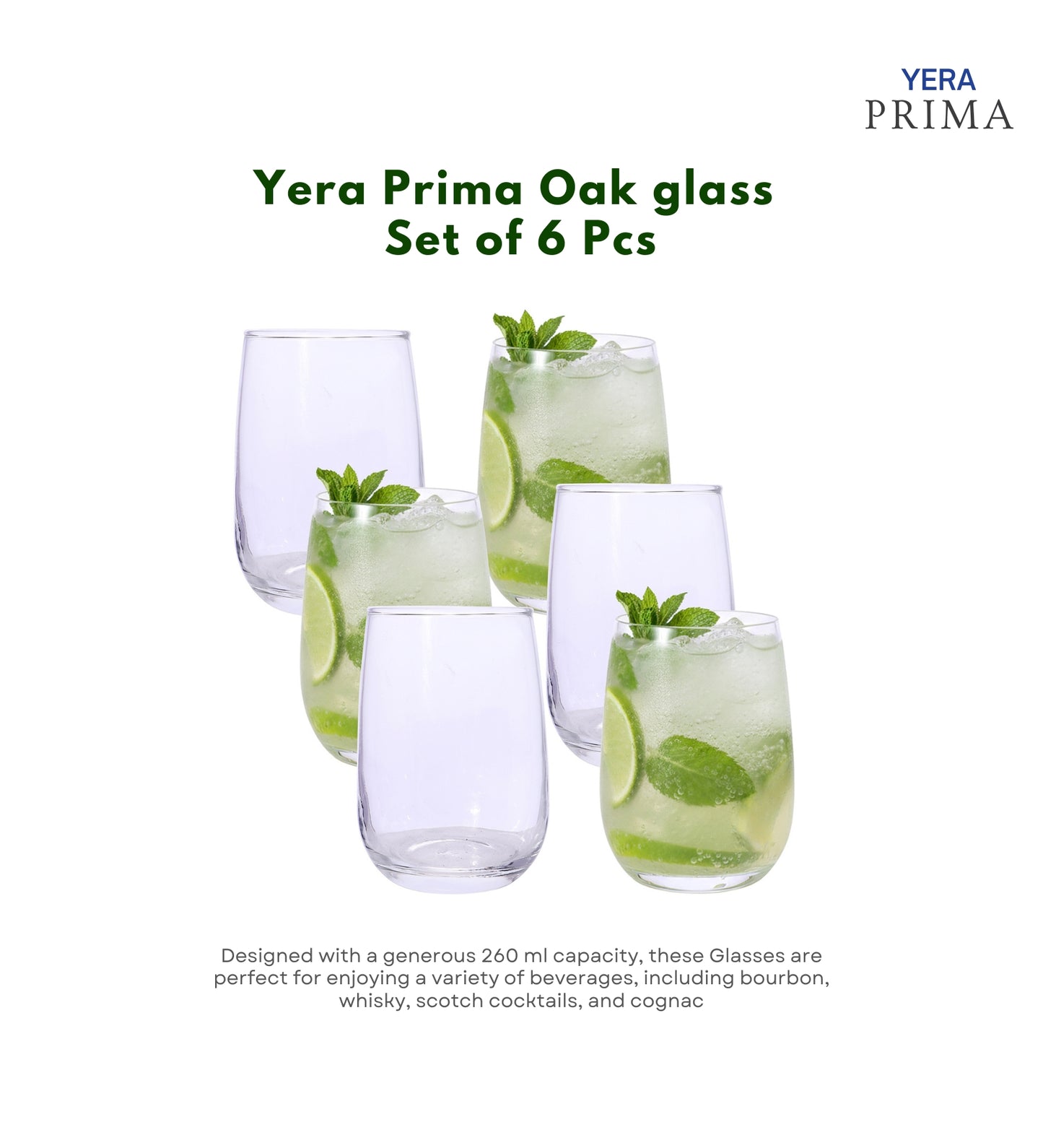 Yera Prima Aqua Water Juice Cocktail Glasses 260 Ml