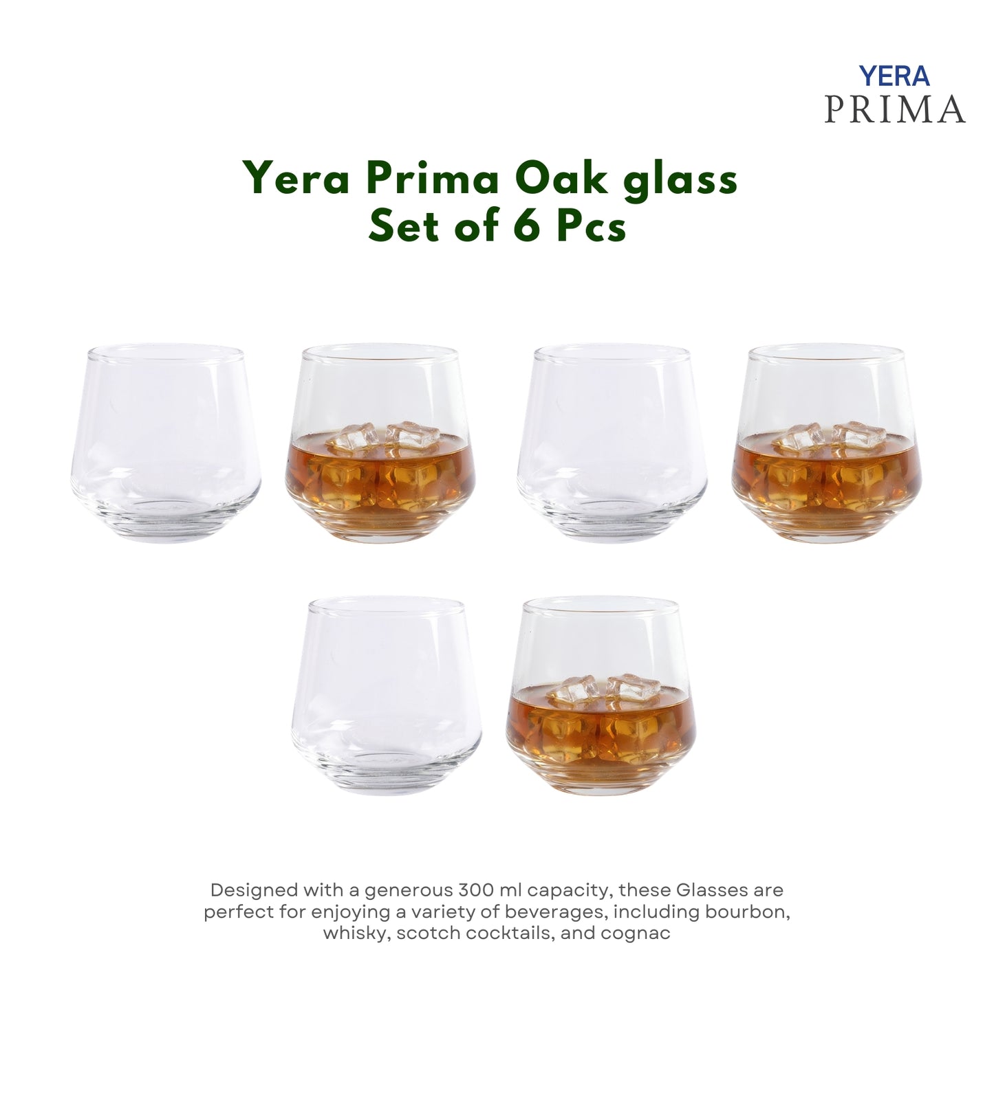 Yera Prima Oak Whisky Scotch Water Glasses 300 Ml