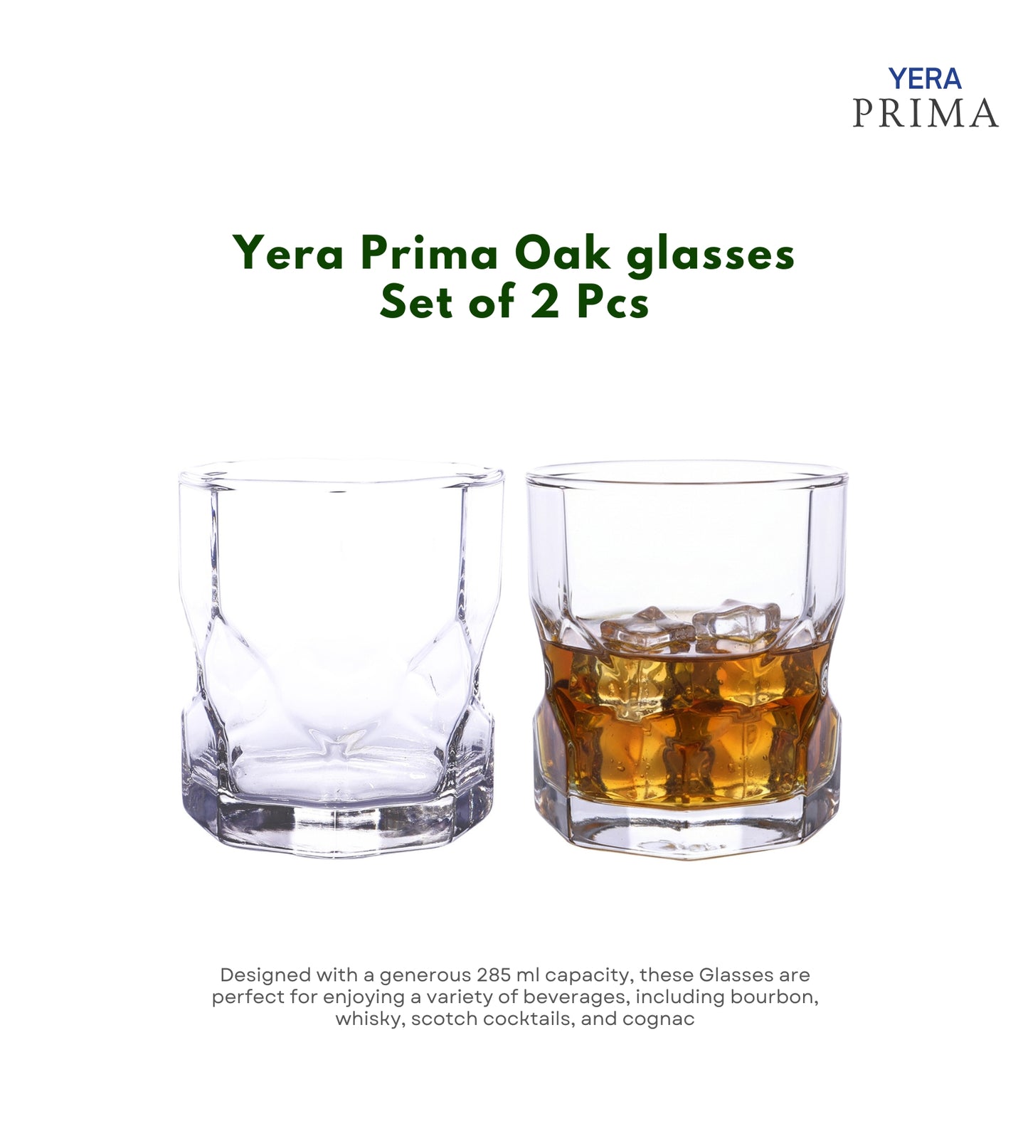 Yera Prima Oak Whisky Scotch Water Glasses 285 Ml