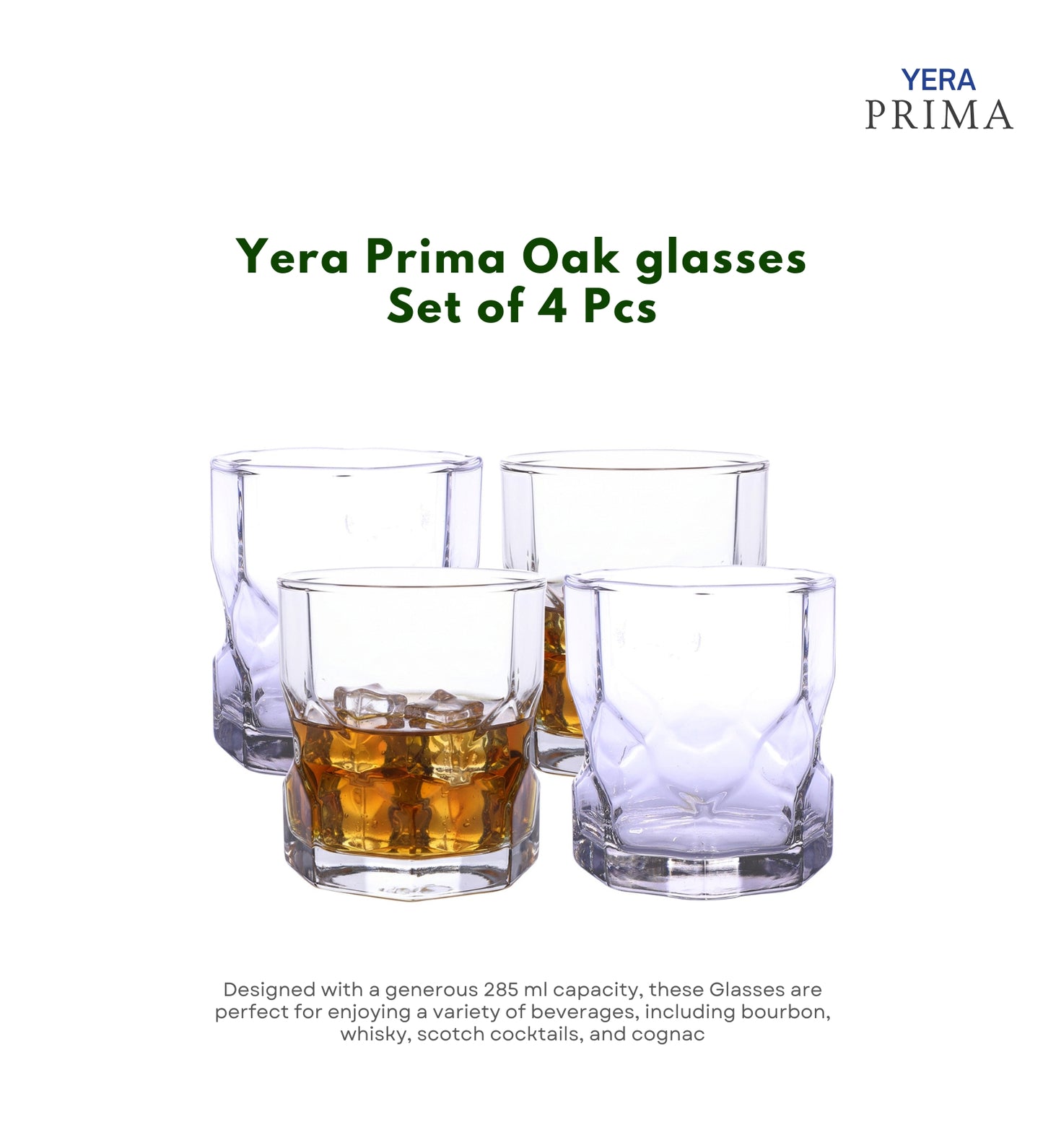 Yera Prima Oak Whisky Scotch Water Glasses 285 Ml