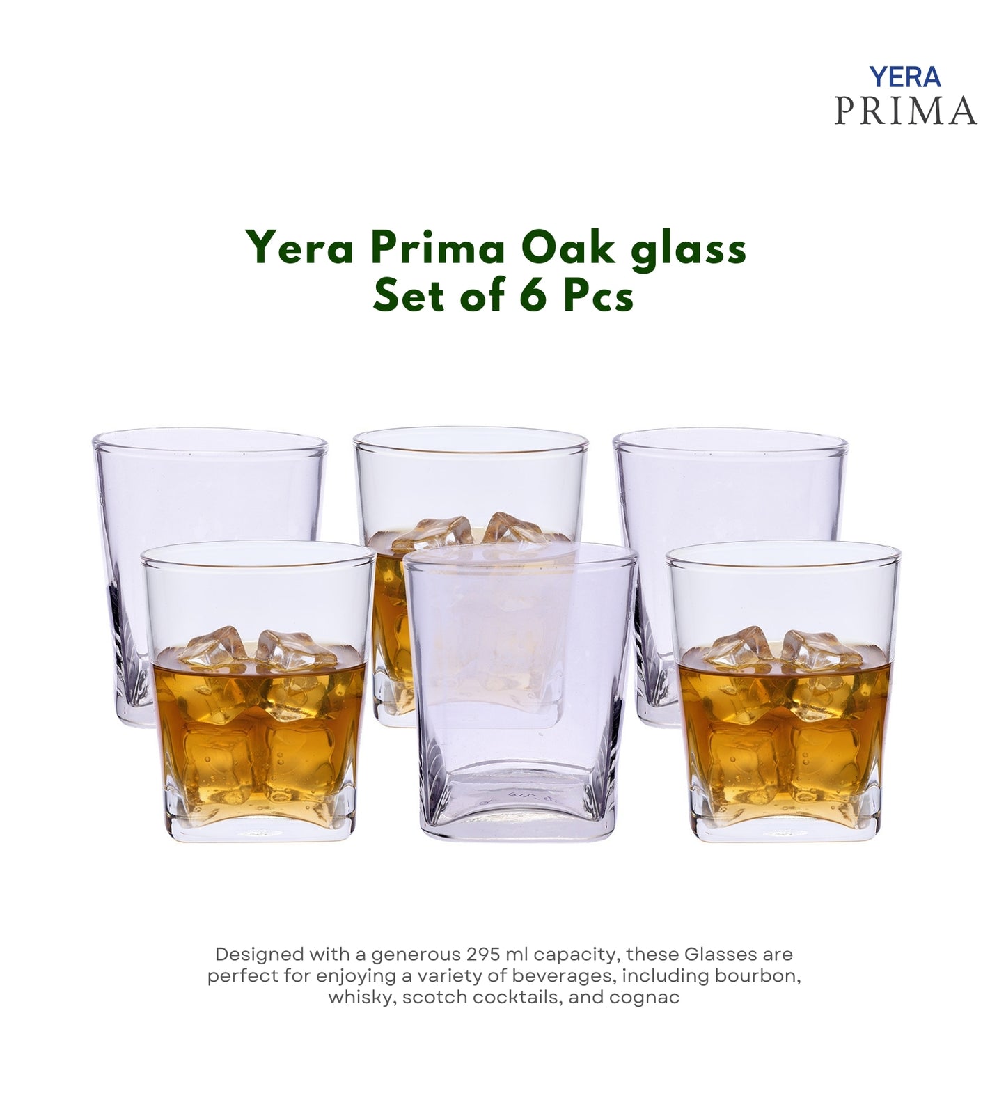 Yera Prima Oak Whisky Scotch Water Glasses 295 Ml