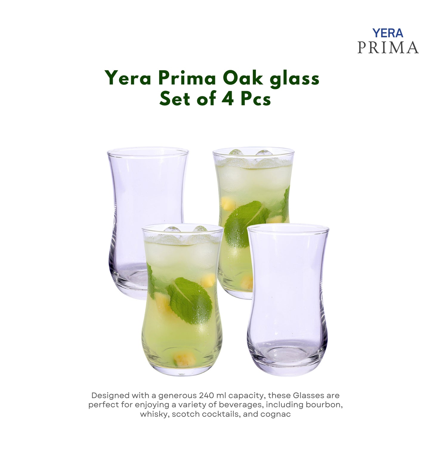 Yera Prima Zest Water Juice Cocktail Glasses 240 Ml