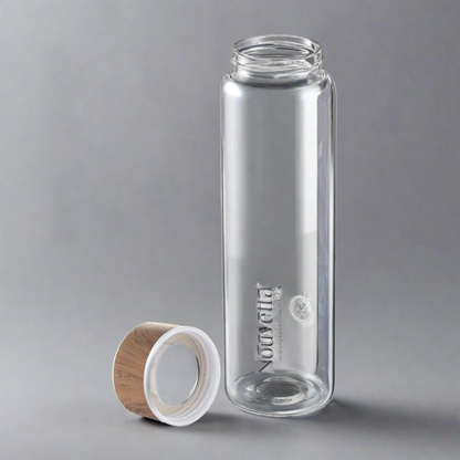 Nouvetta Lyon Borosilicate Glass Water Bottle with WOODEN LID