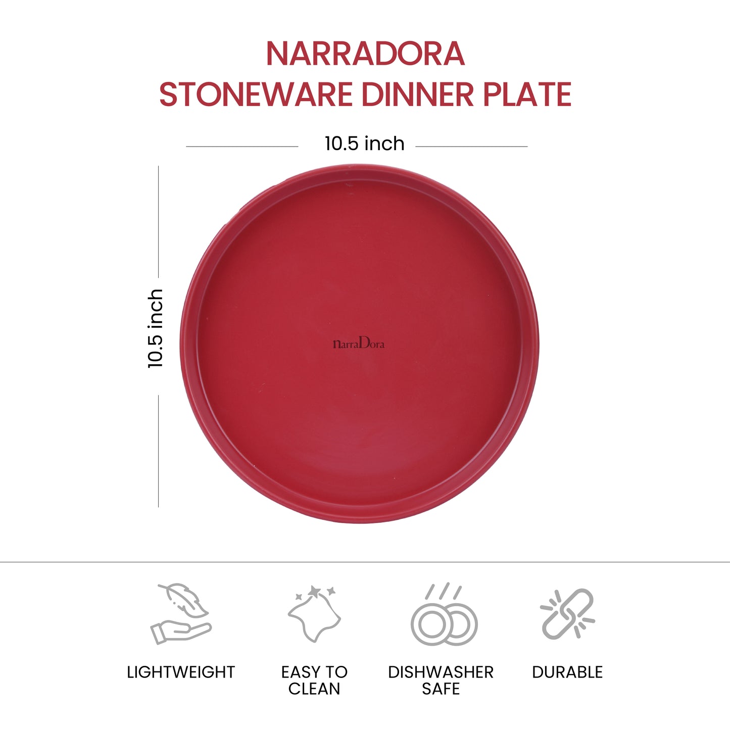 Narradora Zora Coupe Shape Dinner Plate | Premium Crockery Perfect for Gifiting | Lead & Cadmium Free, Mircowave & Dishwasher Safe | Stoneware | Matt Finish | Red