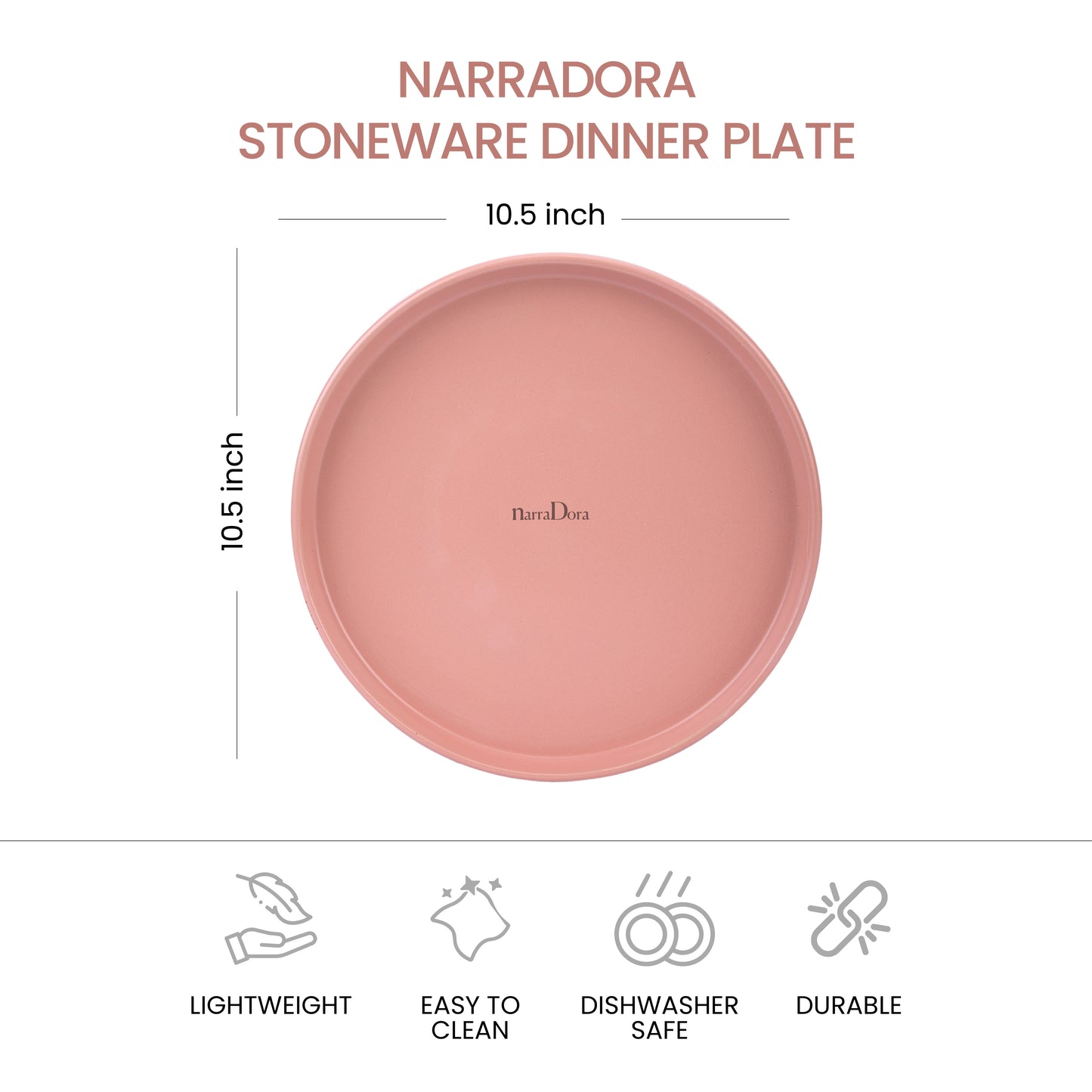 Narradora Zora Coupe Shape Dinner Plate | Premium Crockery Perfect for Gifiting | Lead & Cadmium Free, Mircowave & Dishwasher Safe | Stoneware | Matt Finish | Pink