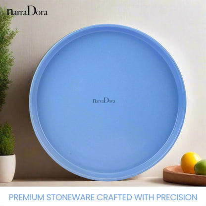 Narradora Zora Coupe Shape Dinner Plate | Premium Crockery Perfect for Gifiting | Lead & Cadmium Free, Mircowave & Dishwasher Safe | Stoneware | Matt Finish | Blue