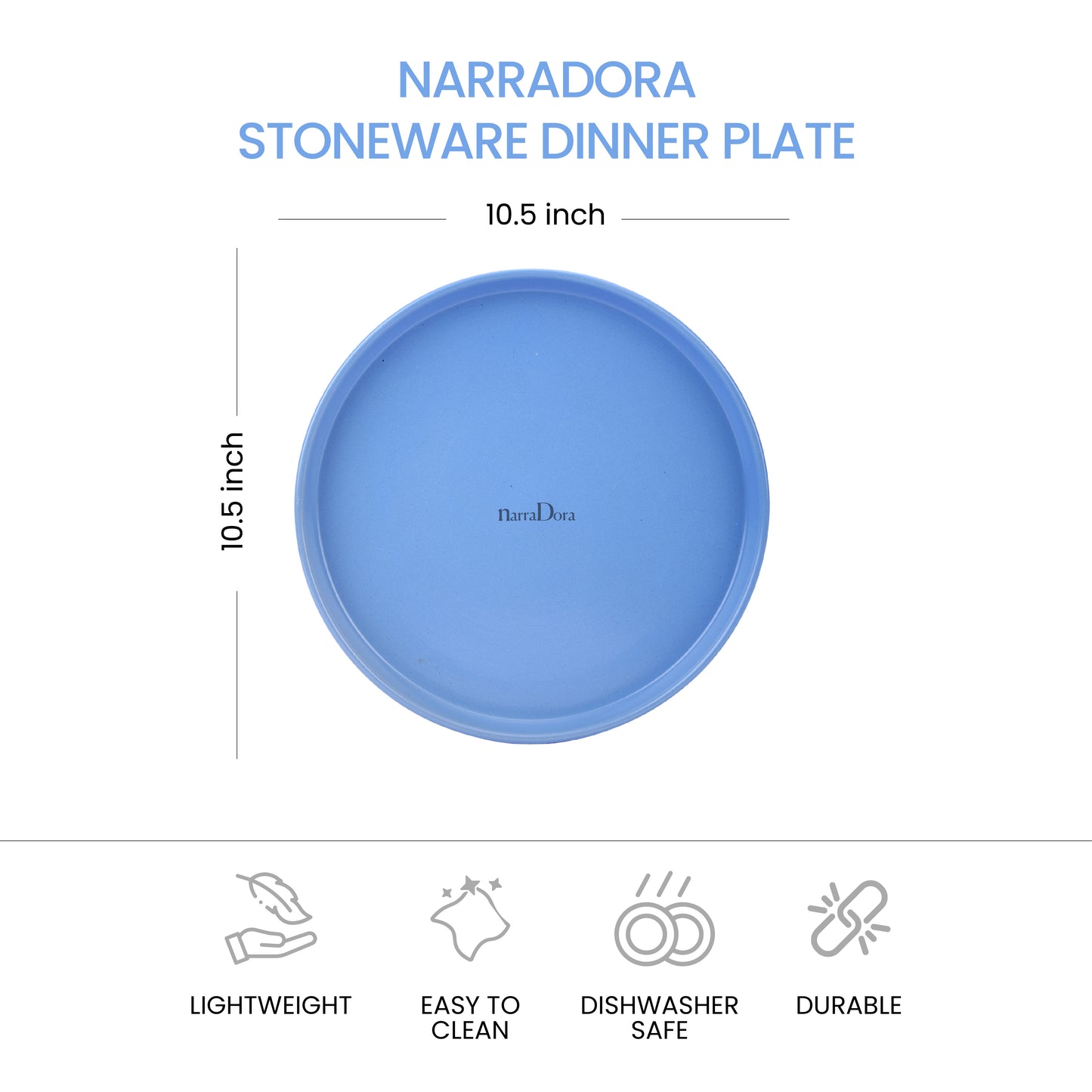 Narradora Zora Coupe Shape Dinner Plate | Premium Crockery Perfect for Gifiting | Lead & Cadmium Free, Mircowave & Dishwasher Safe | Stoneware | Matt Finish | Blue